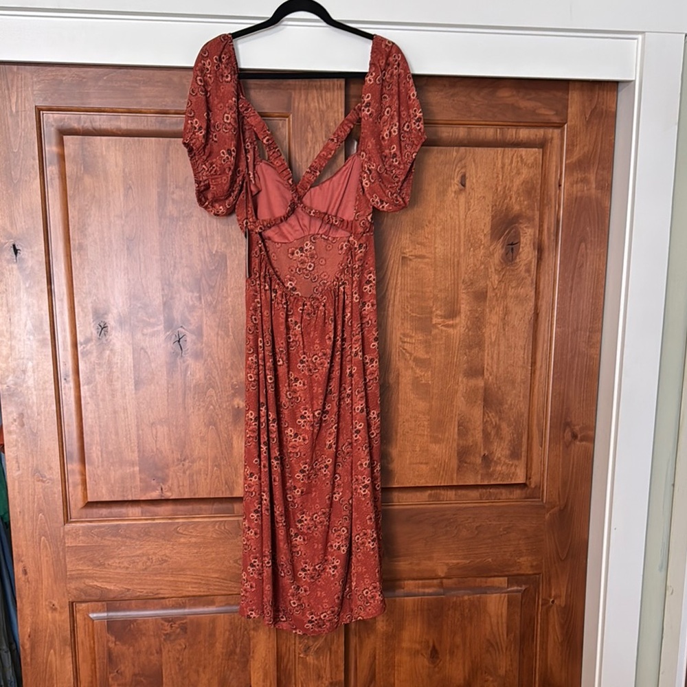 Orange Puff Sleeve Sweetheart Midi Sundress